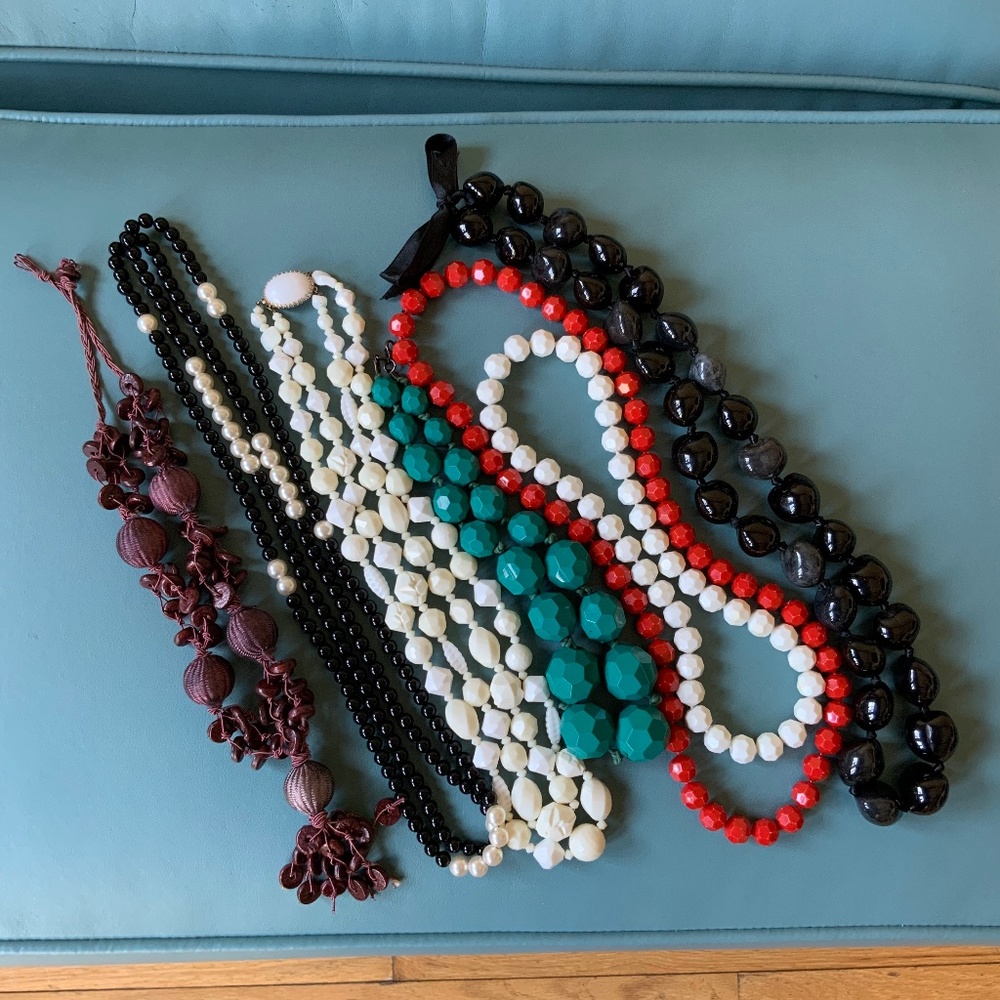 Vintage Lot of 7 Large Beaded Necklaces - plastic, wood, some possibly Bakelite